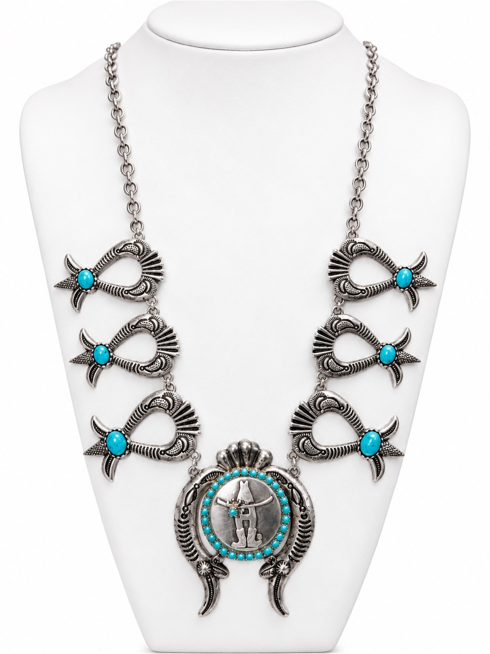 Turquoise squash blossom with cowboy necklace